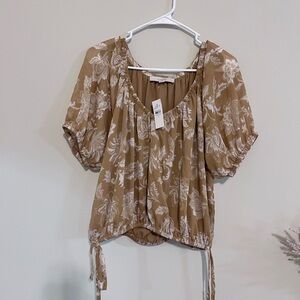 LOFT Tan Floral Blouse